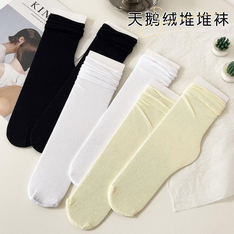 Women's Mid-Calf Summer Thin Ice Silk Socks, Velvet Ice Silk Socks, Stacked Socks, White Long Socks, JK Socks