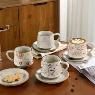 High-End Exquisite Mug Premium Creative Rustic Ceramic Latte Art Cup, Vintage Coffee Cup & Saucer Set