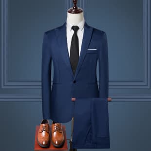Cross-border Trade Men's Suit Set Men's European and American Fashion Solid Color Business Casual Suit Two-Piece Set Drop Shipping