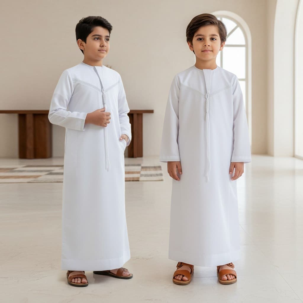 K31W children's traditional robe Thobe pure white loose boy ethnic style dress daily long clothing