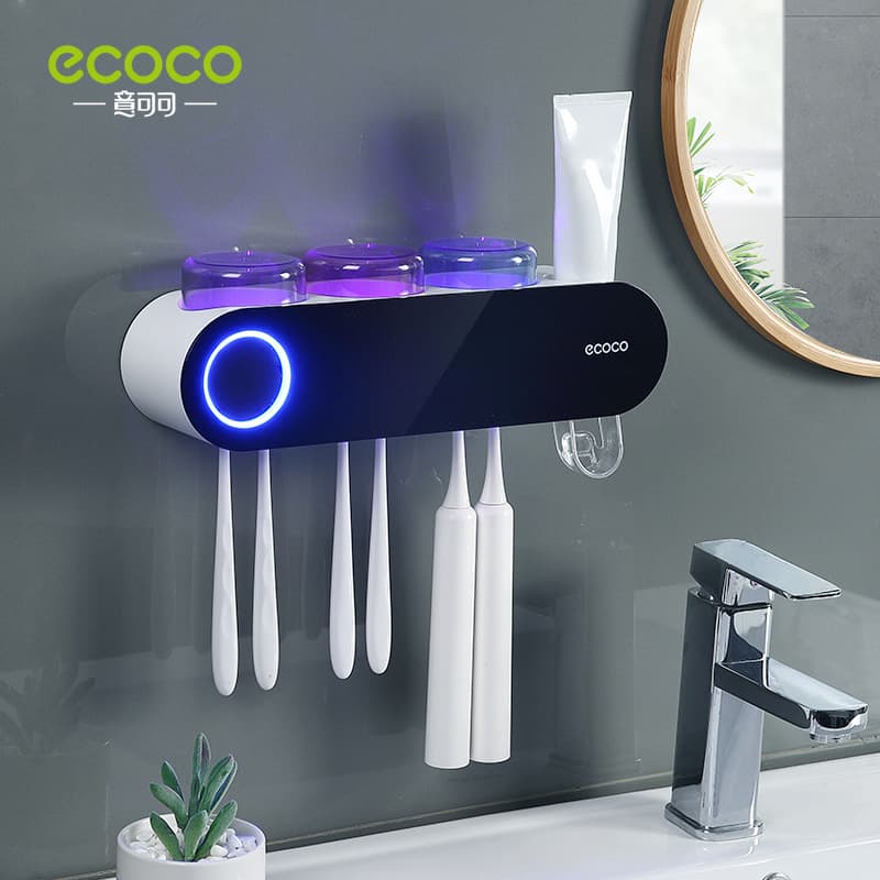 Smart Wall-Mounted Toothbrush Disinfecting Cup Holder Rack Eco-friendly Plastic Automatic Induction Suitable for Adults And Children