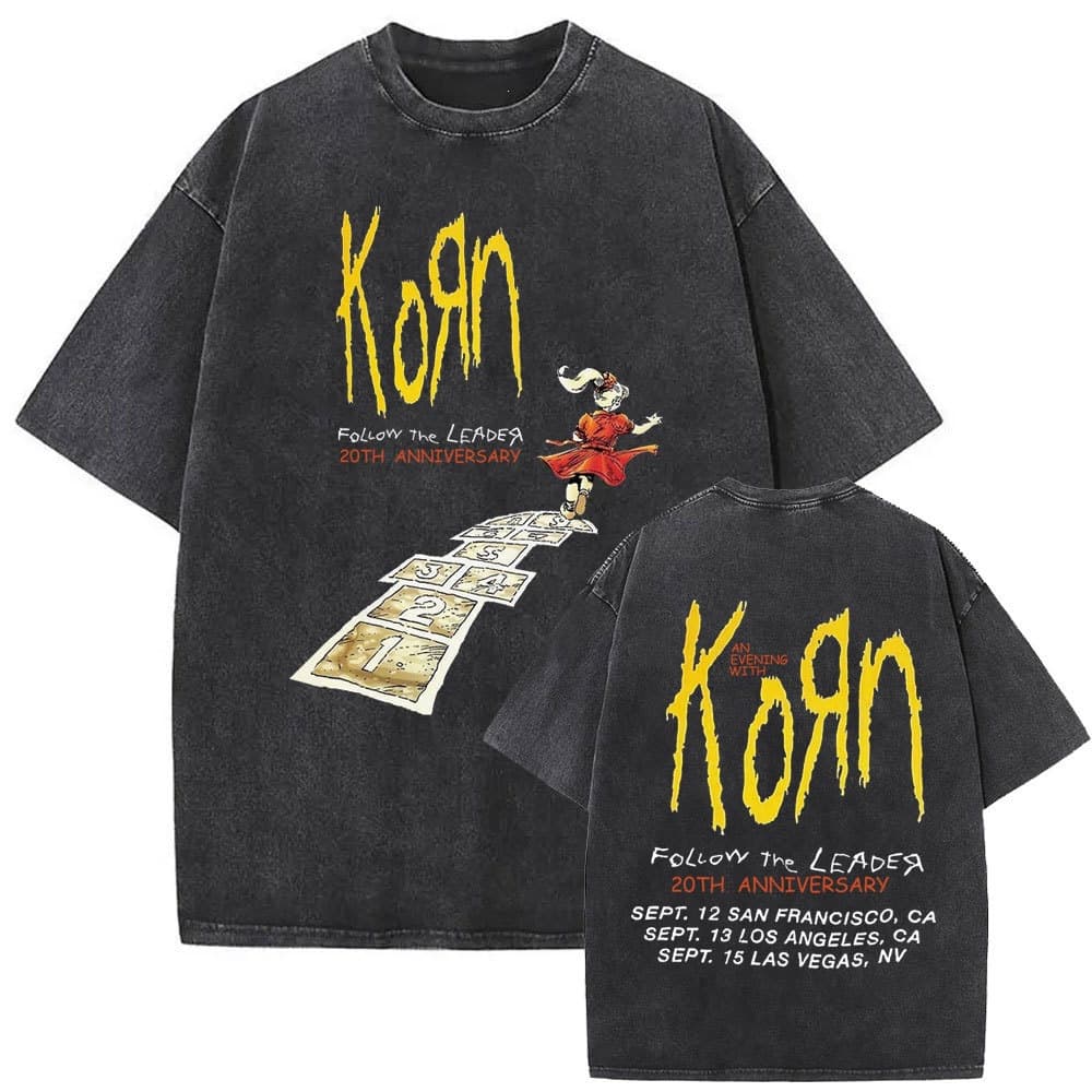 Washed Retro Rock Band Korn Ftl 25 Follow The Leader T-Shirt Men Gothic