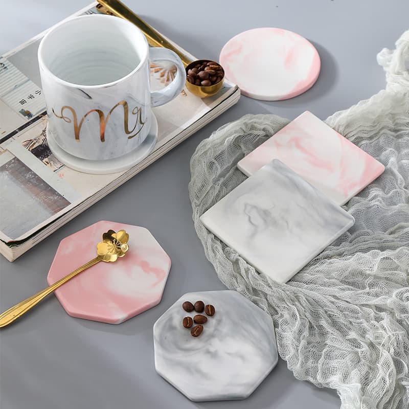 Nordic Ins Marble Pattern Ceramic Coaster Heat Resistant Non-Slip Mat for Mugs Tableware Stamp Pad Board Chinese Style