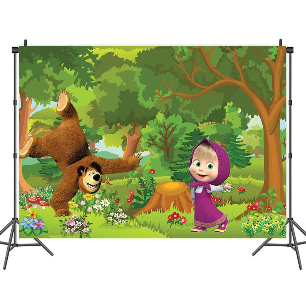 Amazon Foreign Trade Masha and the Bear photography background cloth birthday party decoration banner photo cloth 5x3ft