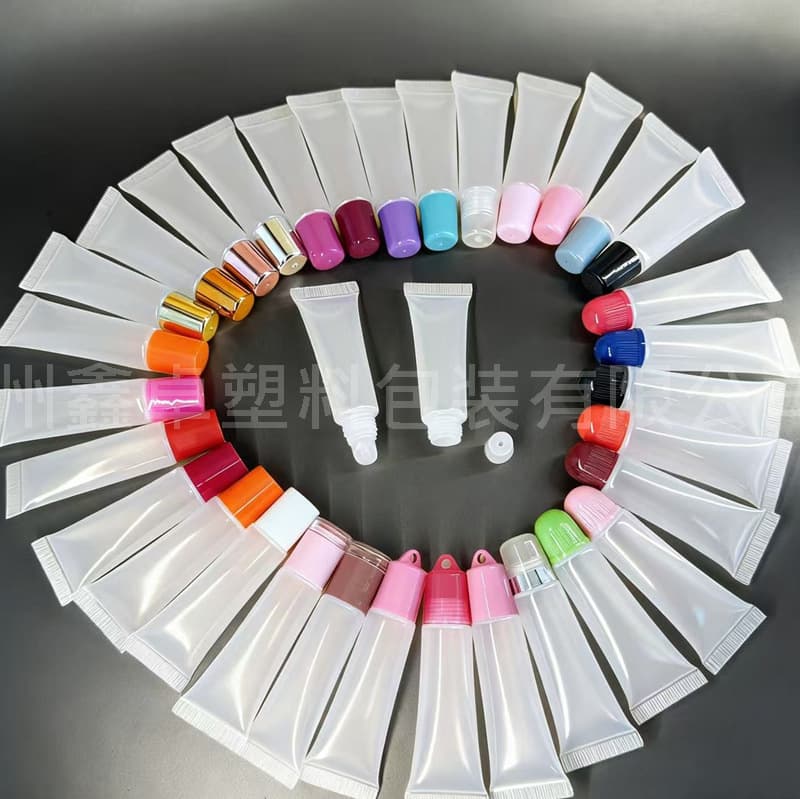 Plated Lipstick Tube Oblique Mouth Round Mouth Cosmetic Lip Balm Soft Transparent Lip Glaze Empty Tube Packaging Material