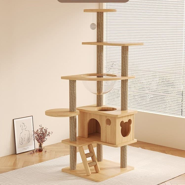 Cat Tree Double Space Capsule Small Apartment Cat Climbing Frame Cat Condo Integrated Large Cat Toy Space-Saving Cat Villa