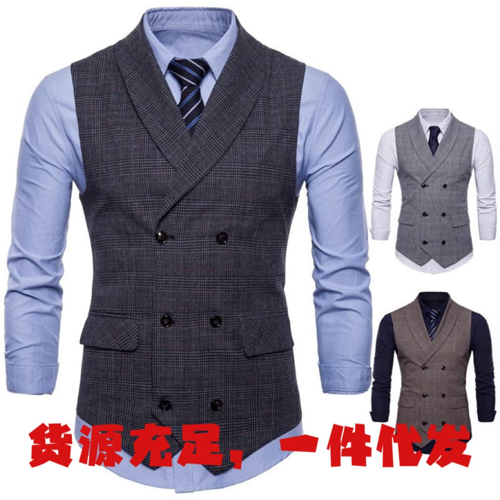 2023 Spring Men's Casual Business Plaid Vest Plus Size Double Row Button Slims Smooths Your Silhouette Vest Wholesale