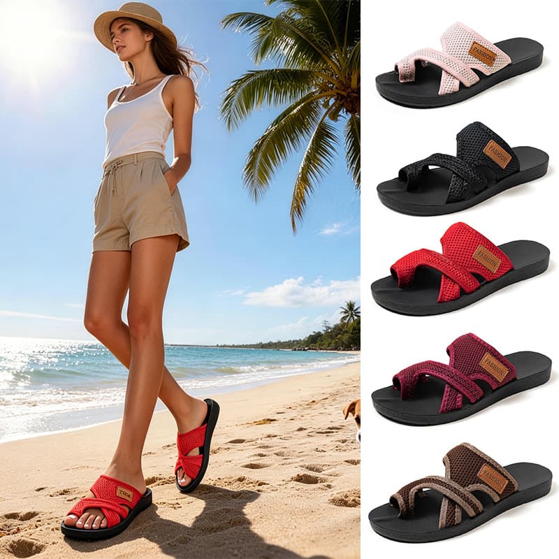 New Women's Cloth Fabric 2026 Summer Flat Flip-Toe Sandals Comfortable Breathable Cool Sandals Versatile Slippers