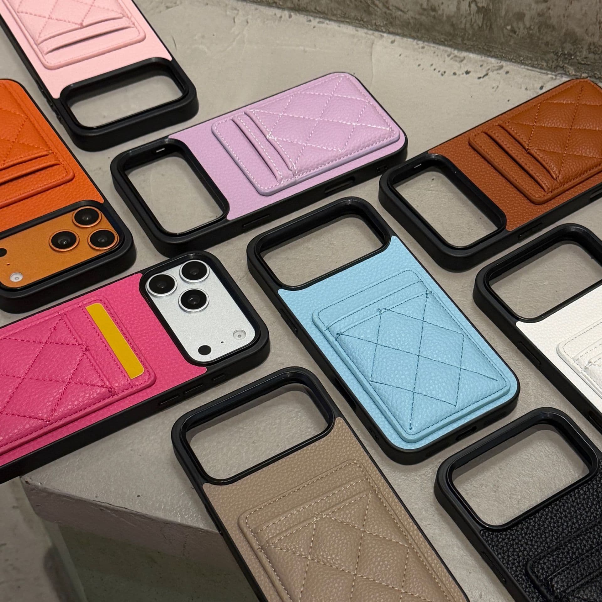 Compatible with iPhone 17 Pro Case iPhone 13 Pro Max Grained Leather Card Holder Slot Phone Case 12 Fashion for Women