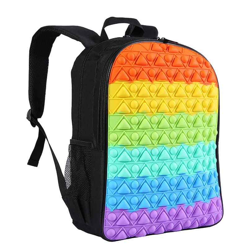 3D Pop It Fidget Backpack for Kids and Adults Rainbow Silicone School Bag Push Bubble Stress Relief Backpack for Elementary and Middle School Students