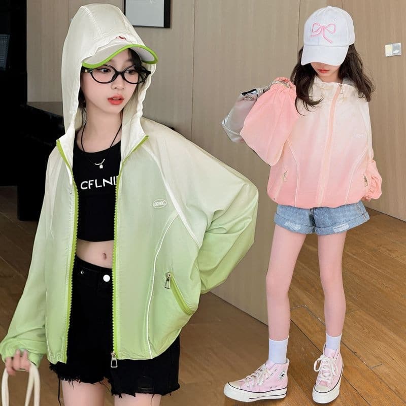 Girls' summer sun protection clothing, light and breathable, anti-UV, girls' summer clothing, medium and large children's air-conditioning clothing, cotton tops