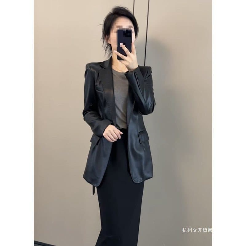 Maillard Vibe Celebrity Style Chic Solid Color Coat Spring Internet Famous Fashion Temperament Leather Blazer Women's Slim Fit