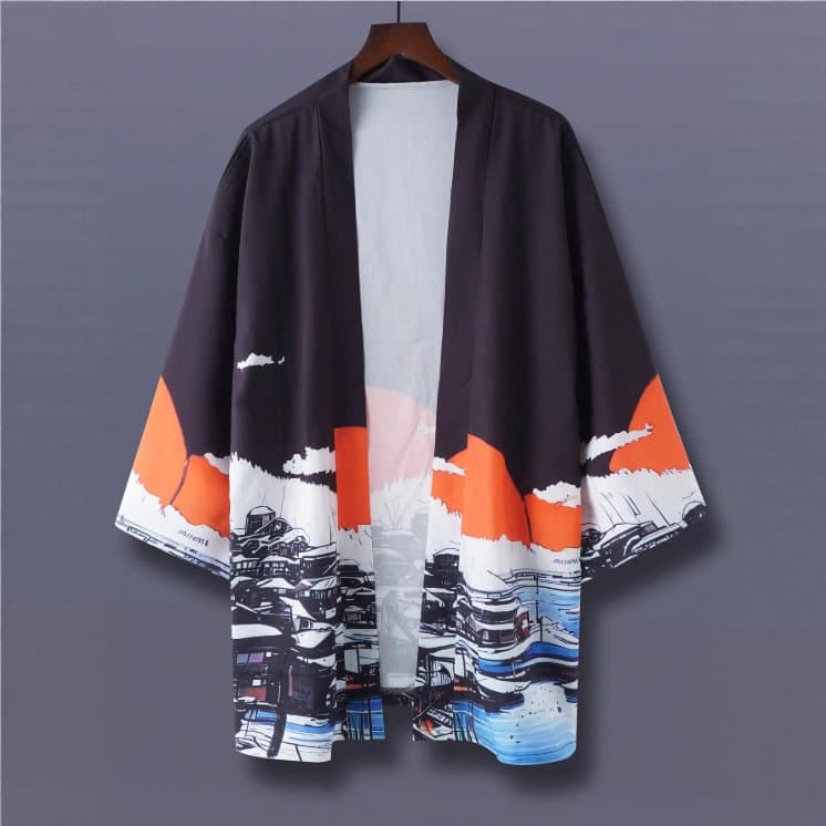 Haori Kimono Cardigan Chinese Style Landscape Print Thin Jacket Europe America Japanese Style Sun Protection Loose Outerwear Thin Jacket Shirt