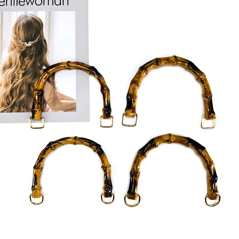 Bag accessories, fabric bag handles, DIY bags, plastic bamboo handles, woven baskets, handmade bags with simulated bamboo handles.