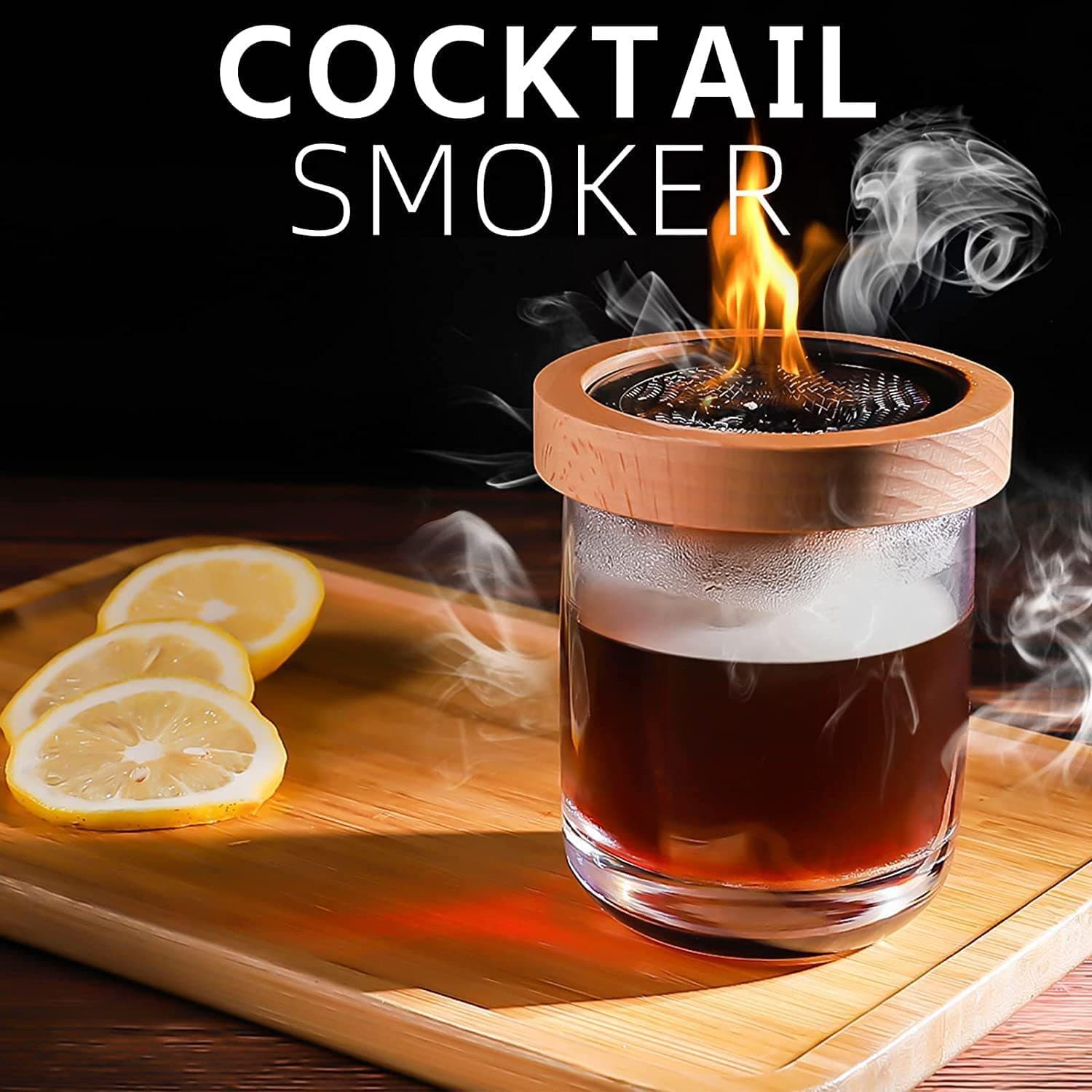 Cross-border cocktail smoker whiskey and wine burnt lid drink smoker, wooden bartending set solid wood