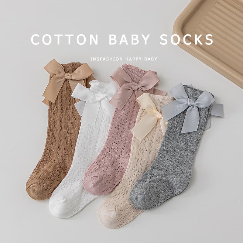 Baby Girl Summer Thin Mesh Breathable High Tube Anti-Mosquito Leg Socks Long Cute Butterfly Knot Princess Style Combed Cotton