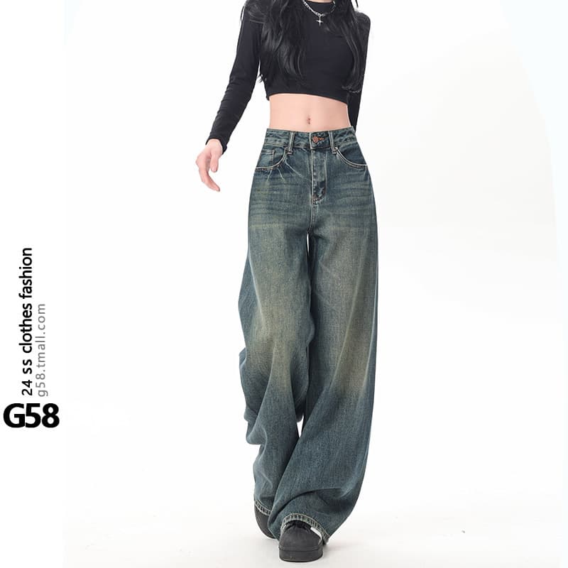 High Waist Wide Leg American Style Draped New Version 2025 Loose Jeans Women Long Pants Spring Autumn Retro Nostalgic