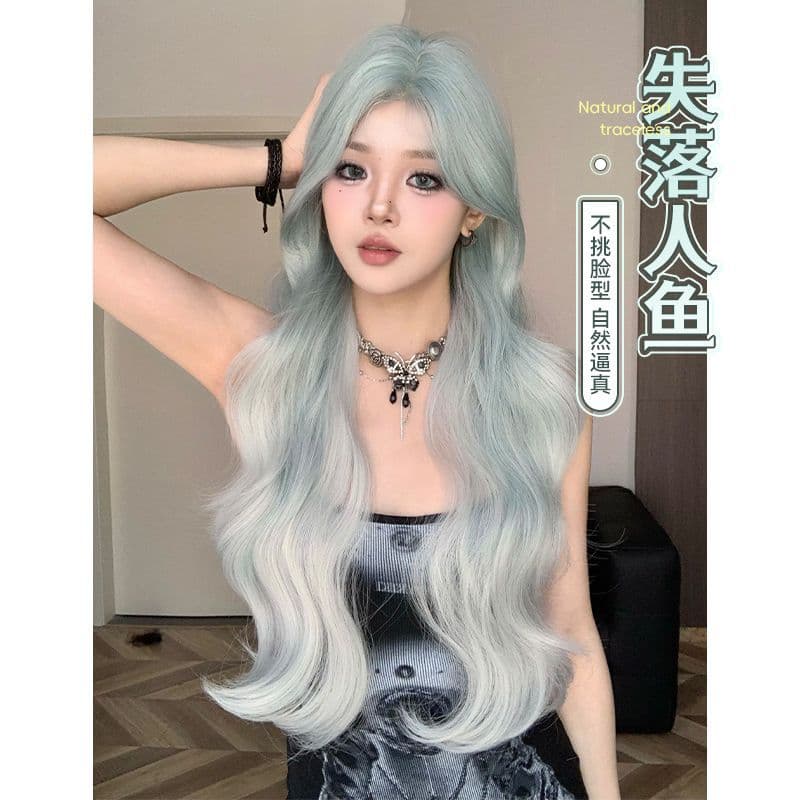 Long Wig for Women with Medium Parted Long Curly Hair, One Size Fits All, New Style, Natural Face Shaping, Age Reduction, Internet Celebrity Full Headband Hair