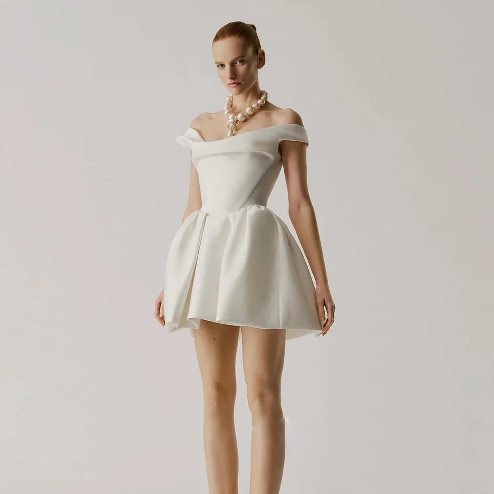 Cross-border White Light Wedding Dress Petite Short Elegant Dress Simple Vintage Engagement Wedding Dress