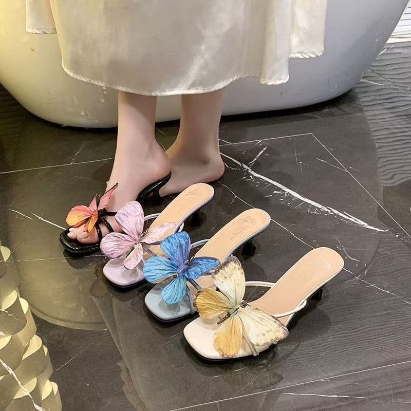 Fairy Butterfly Seaside Vacation 2025 Summer New One-Strap High-Heel Sandals for Women, Thai Beach Style