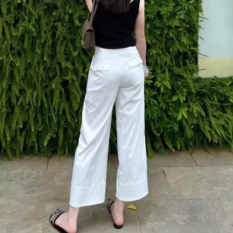 Women's White Wide-Leg Pants Spring/Summer New Straight-Leg Casual Slimming High-Waist Flowing Cropped Pants for Petite
