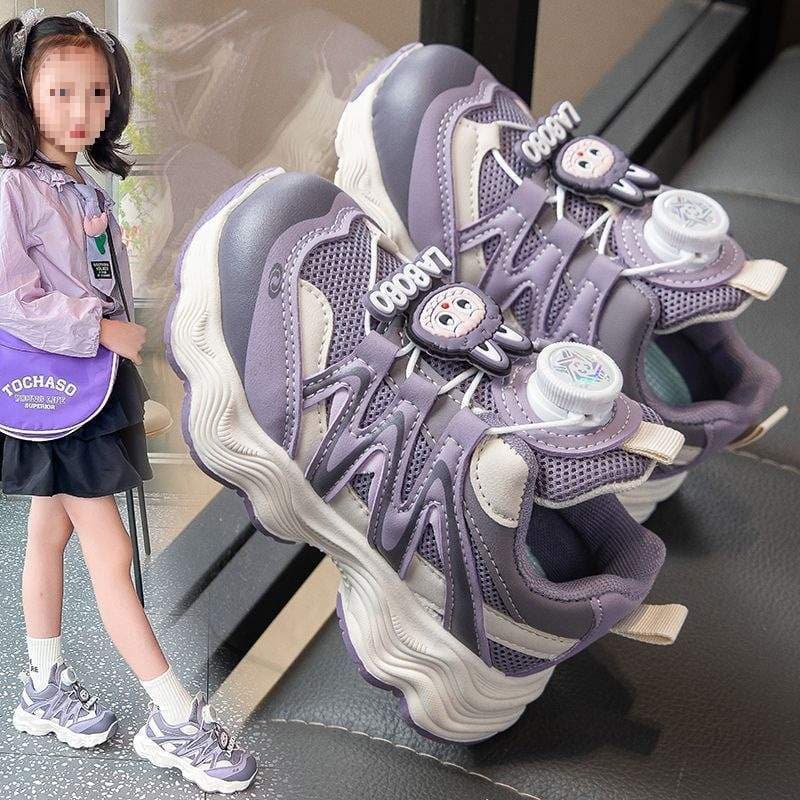 Girls' Shoes 2025 New Dad Style Rotating Buckle Soft Sole Casual Kids' Shoes, Buckle Breathable Running Children's Sneakers