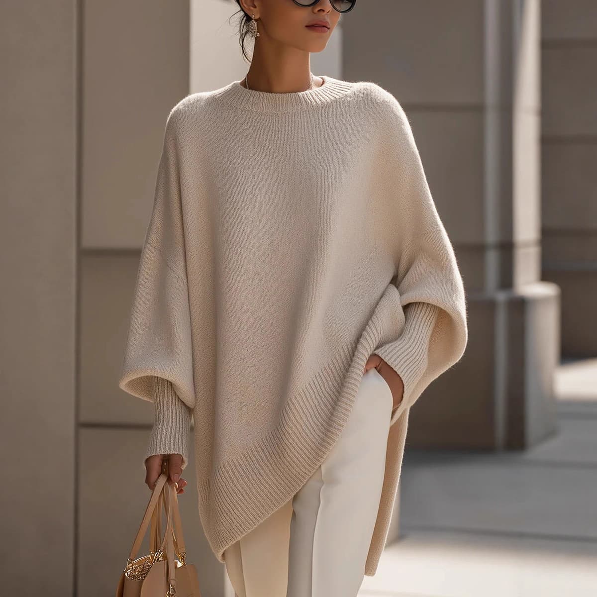 European and American cross-border 2025 autumn and winter round neck pullover sweater for women Amazon loose lazy style solid color women's sweater