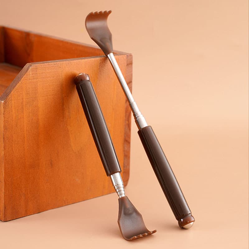 Horn-imitation stainless steel extendable scratcher with massage beads