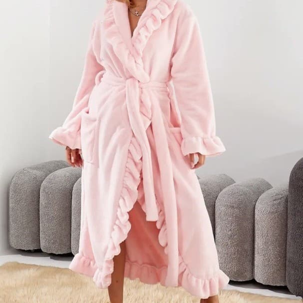 Women's Long Warm Nightgown for European and American Amazon Cross-Border, Home Wear, Autumn and Winter Coral Velvet Thickened Bathrobe Nightgown