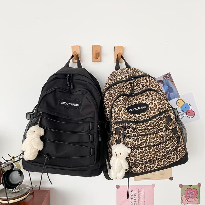 Japanese Harajuku Style, Retro Leopard Print Student Backpack, Korean Ulzzang Unisex Large Capacity Women's Backpack
