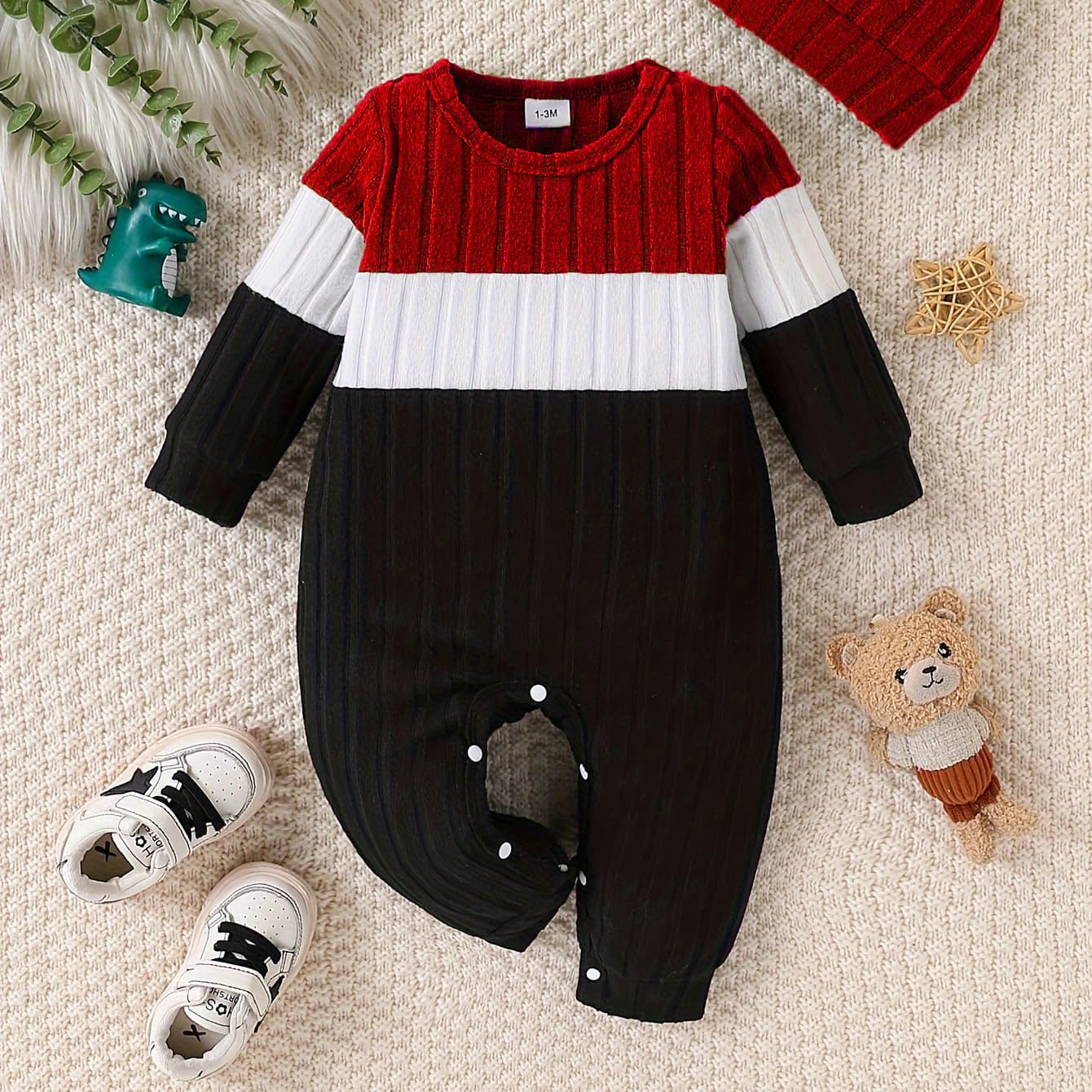 Cross-border autumn and winter baby boy jumpsuit fashion color contrasting stitching long-sleeved jumpsuit two-piece set wholesale