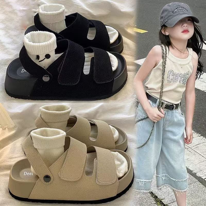 Girls' Sandals 2026 Summer New Retro Casual Thick-Soled Slide Sandals Forest Style Magic Tape Two-Way Sandals Hot Style