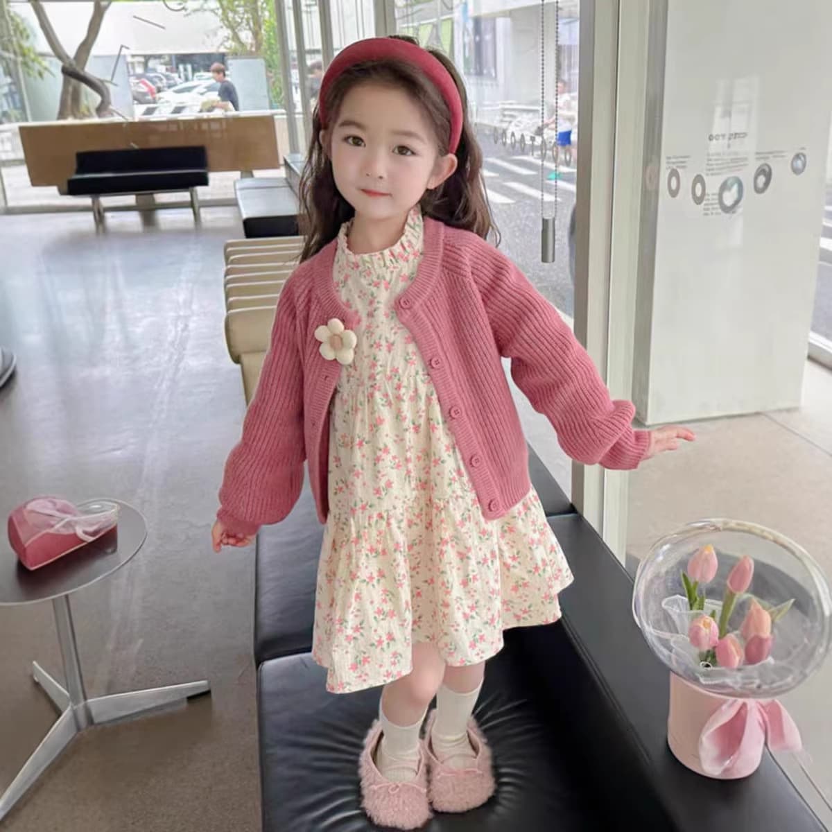 Baby girl floral skirt, fashionable spring and autumn autumn wear, girl long-sleeved princess dress 2026 new Korean version trendy