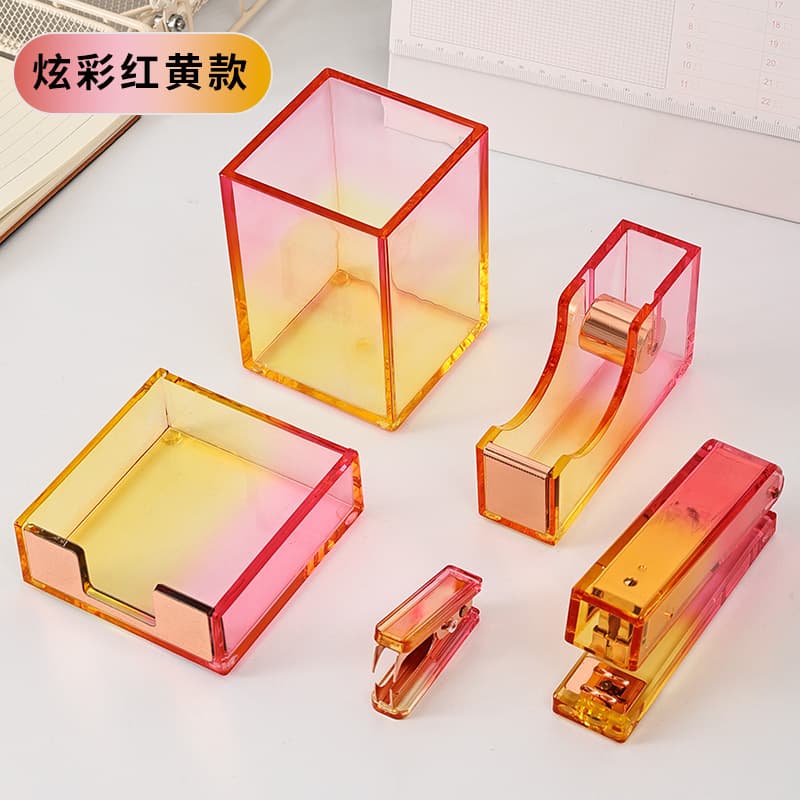 Mingqiang Factory Acrylic Magic Color Pen Container Stapler Note Box Tape Dispenser Desktop Office Storage Wholesale