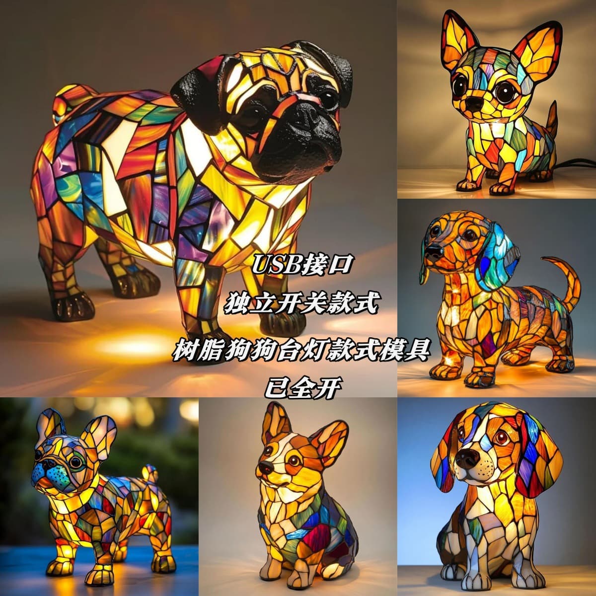 New Cross-Border Dog Series Resin Ornament LED Night Light Art Animal Statue Creative Home Desktop Decoration
