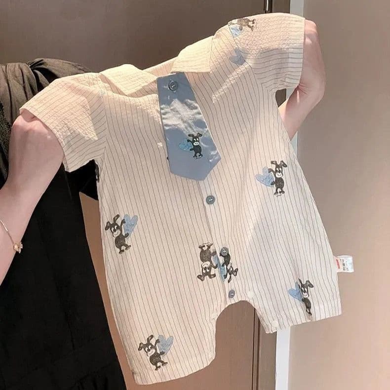 Korean Summer Thin Baby Boy Clothes, Short Sleeve Onesie, Preppy Infant Summer Wear 0153A090