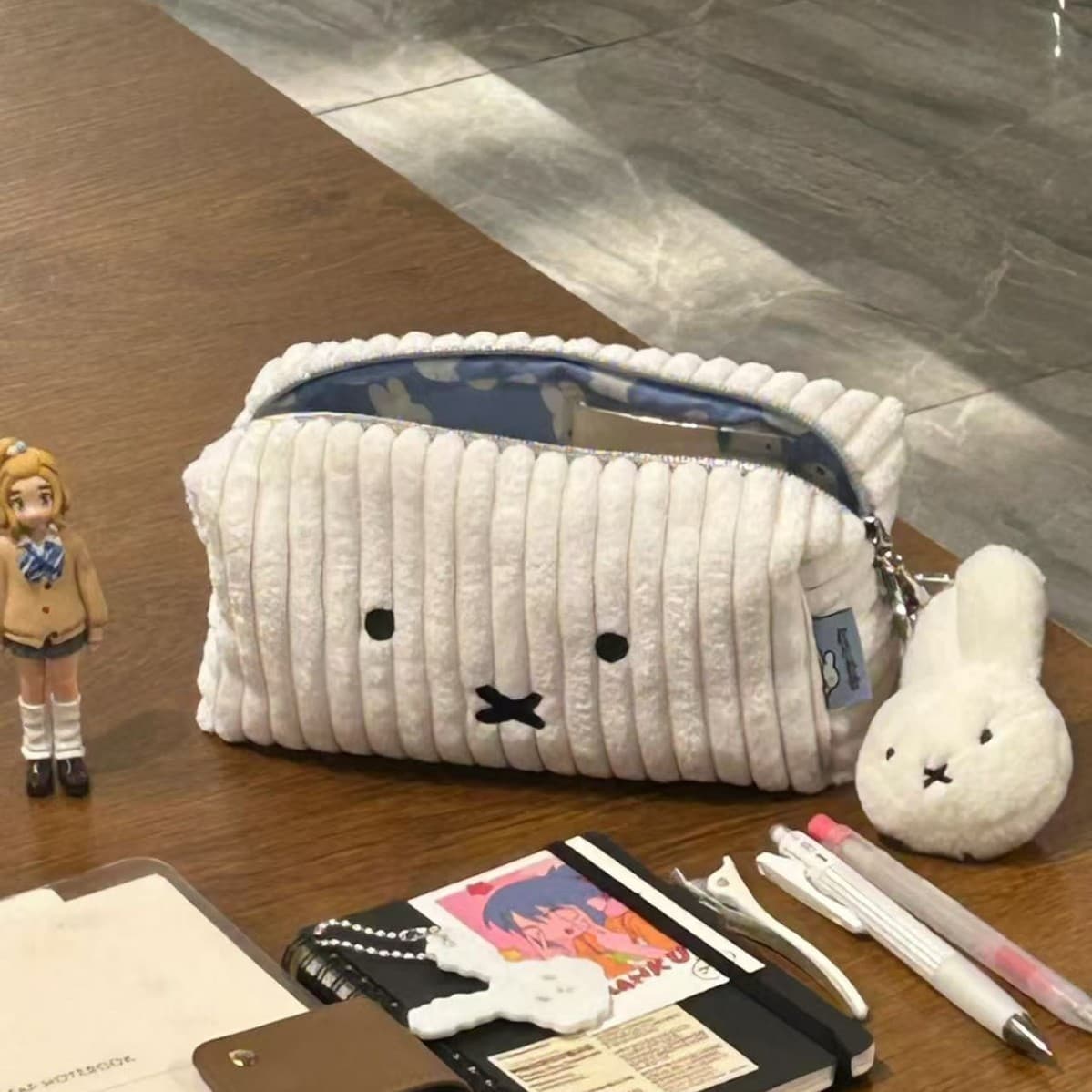 Corduroy Miffy Pencil Case Ins Cute Girl Multifunctional Stationery Box Student Pencil Case Simple Makeup Bag
