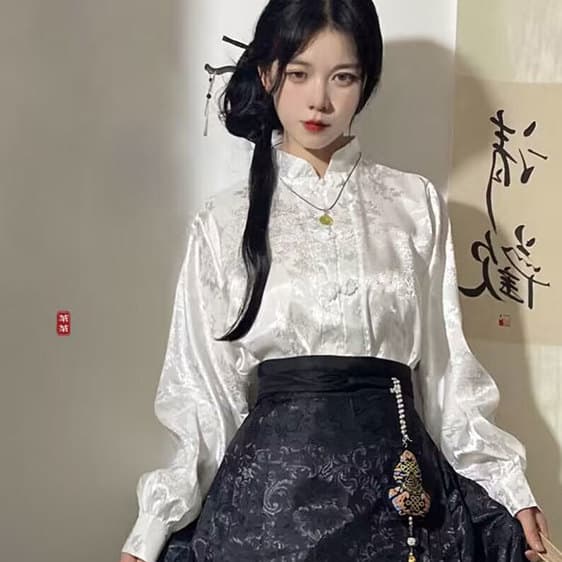 New Chinese Style Light National Trend Horse Face Skirt Set for Women Autumn Winter Elegant Knit Long Sleeve Top and Skirt Two-Piece Set