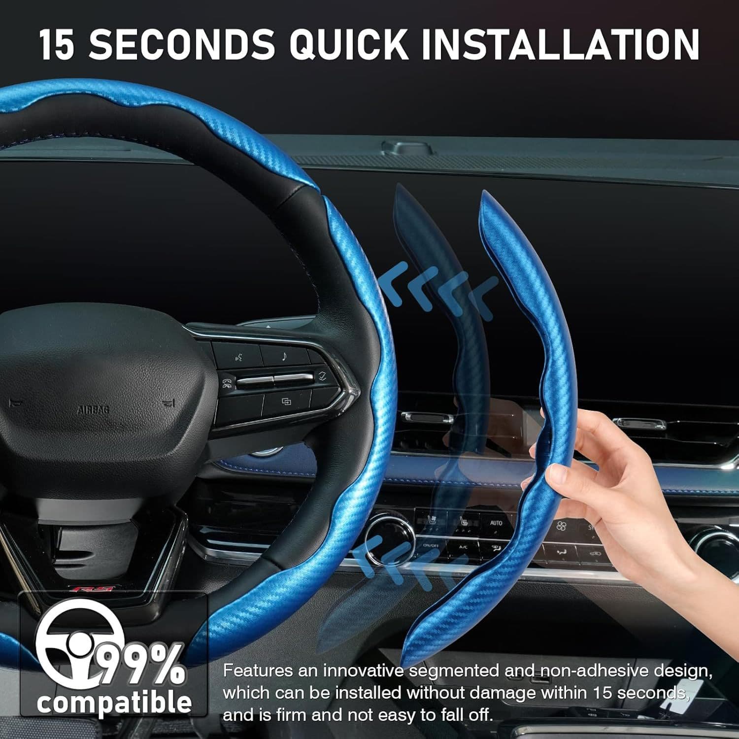 Cross-border hot-selling carbon fiber pattern anti-slip steering wheel cover three-piece racing-grade segmented design butterfly wing shape