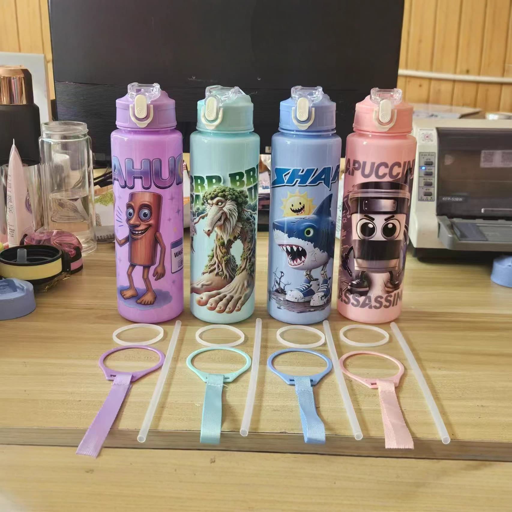 Cross-border Stitch Astronaut Straw Handle Pea Cup High-Appearance Pop-Up Cup Unisex Water Bottle for Kids and Adults