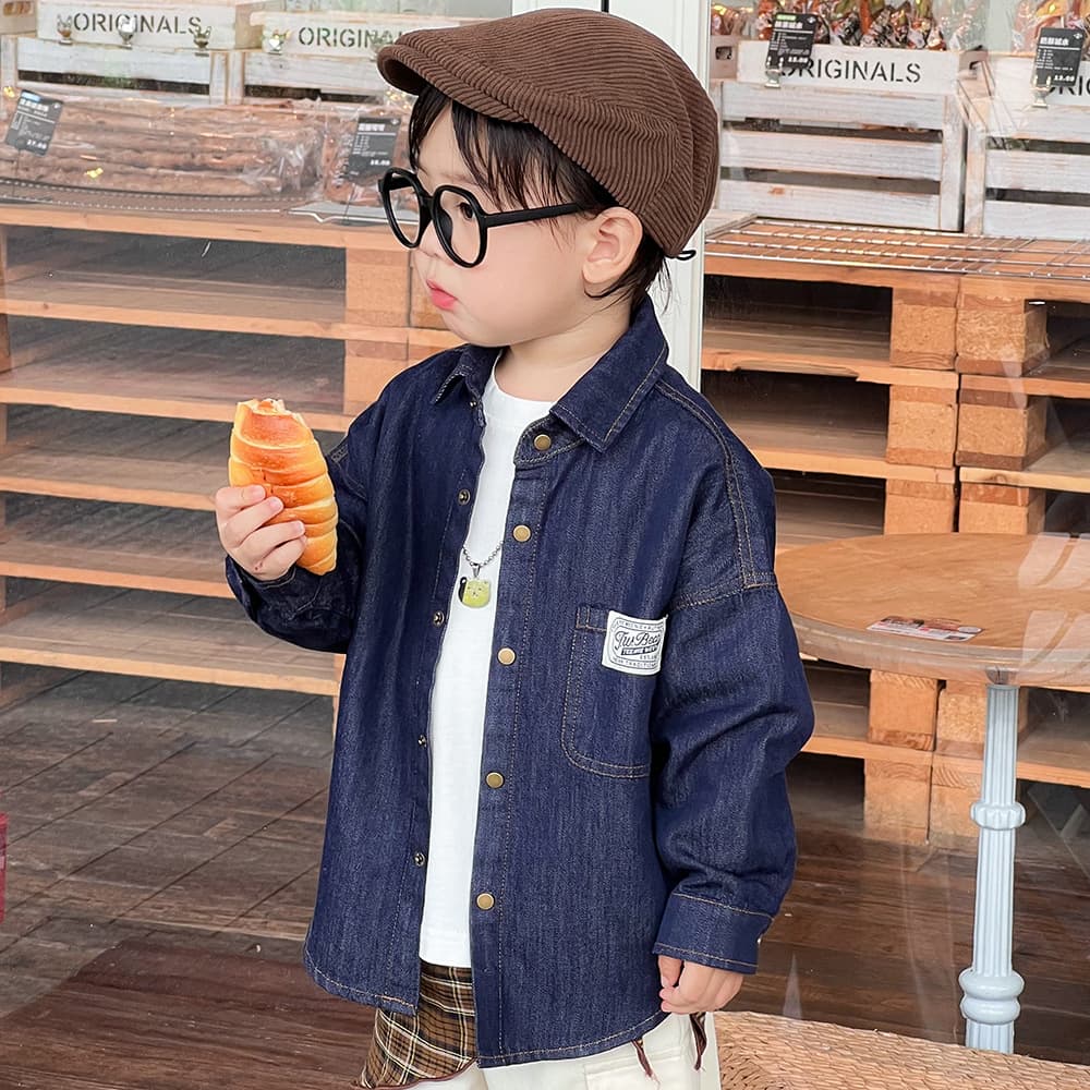 Autumn Children's Denim Shirt Unisex Boy Girl Vintage Reactive Denim Fade-Resistant Soft Denim Shirt