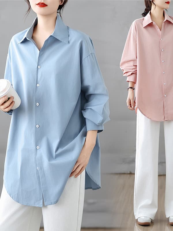 Already shipped, real shot of autumn blue long-sleeved shirt, women's top, commuting wear, casual blue shirt jacket