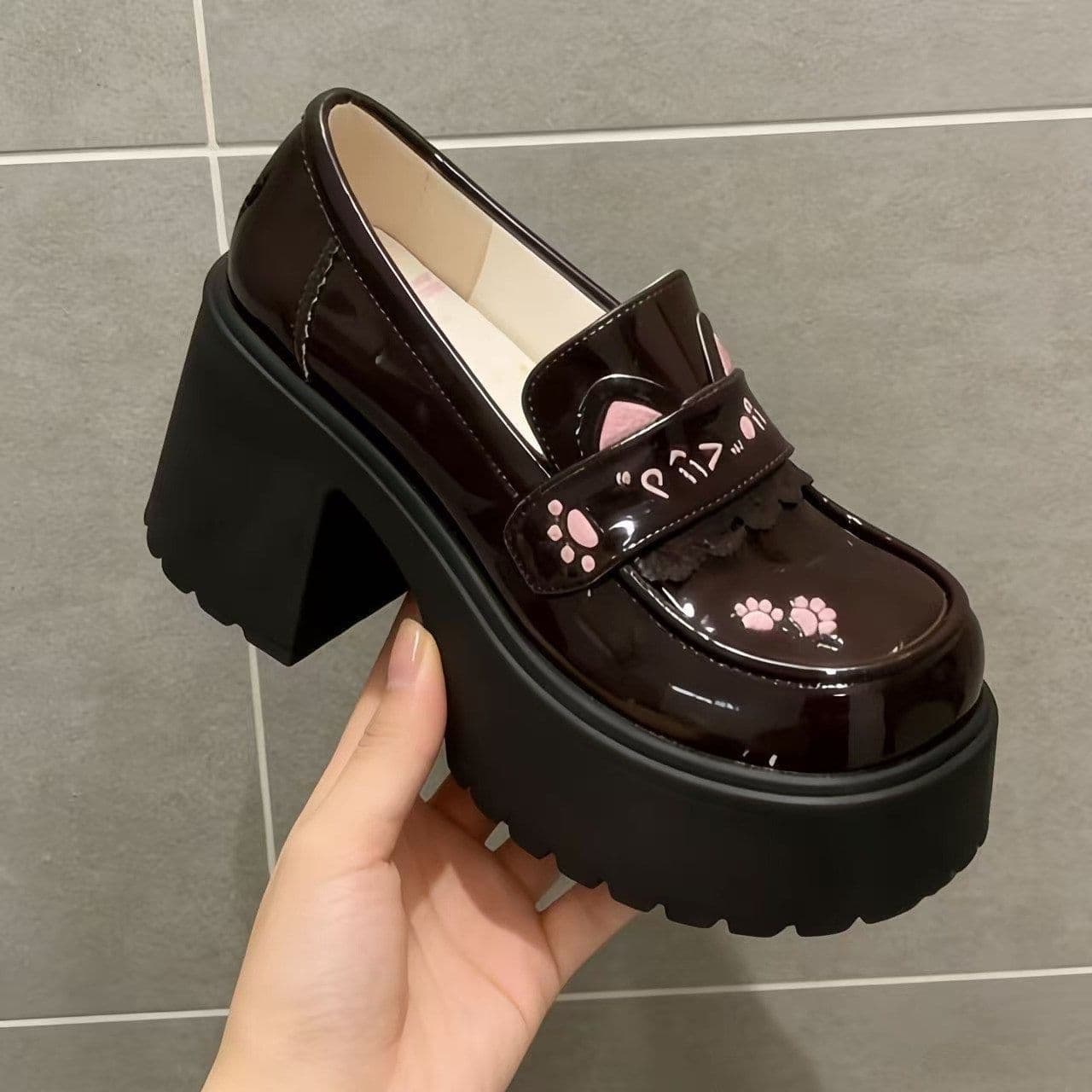 Cute Original Chunky Heel Height-Increasing Daily School Style High Heel Round Toe Japanese JK Uniform Shoes Lolita Flats