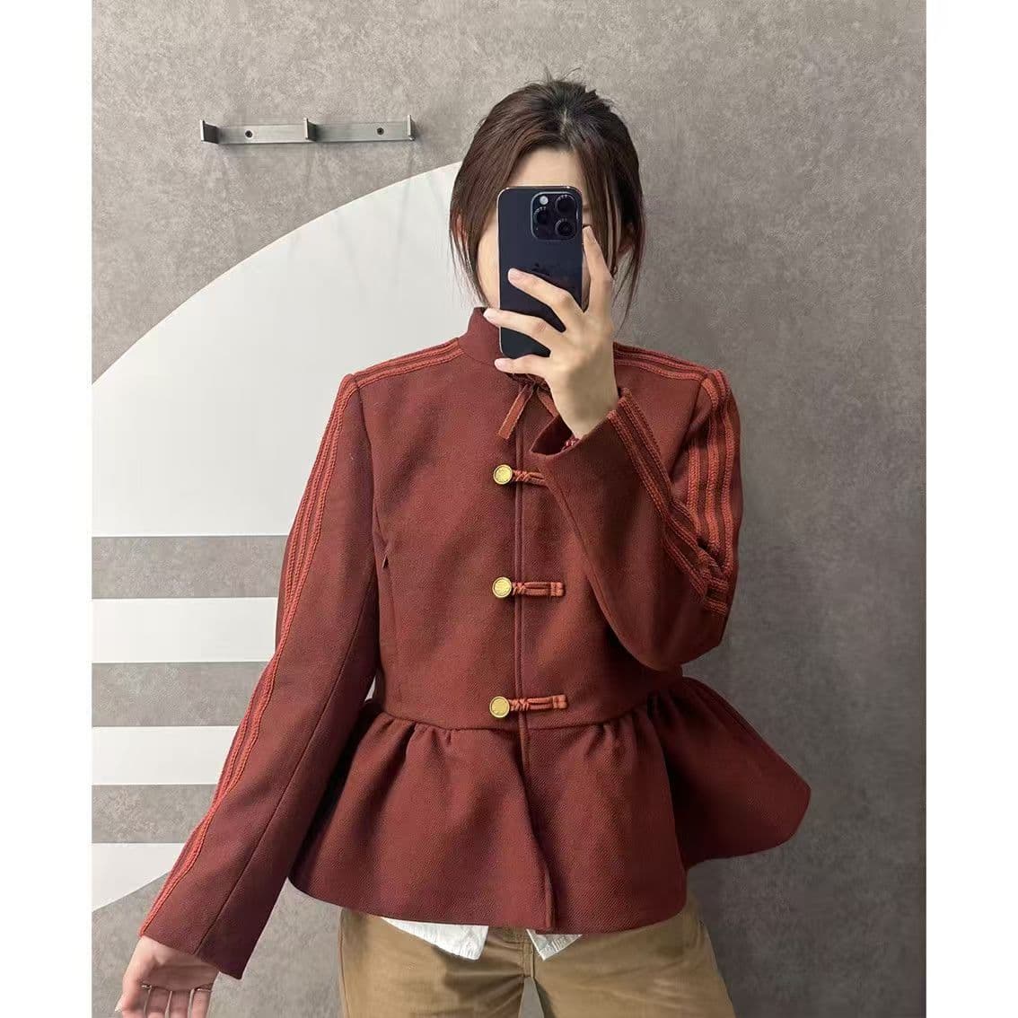 He Cong Same Style Adidas Women's New Autumn Winter Chinese New Year Floral Bud Battle Robe National Trend Jacket Sports Short Jacket