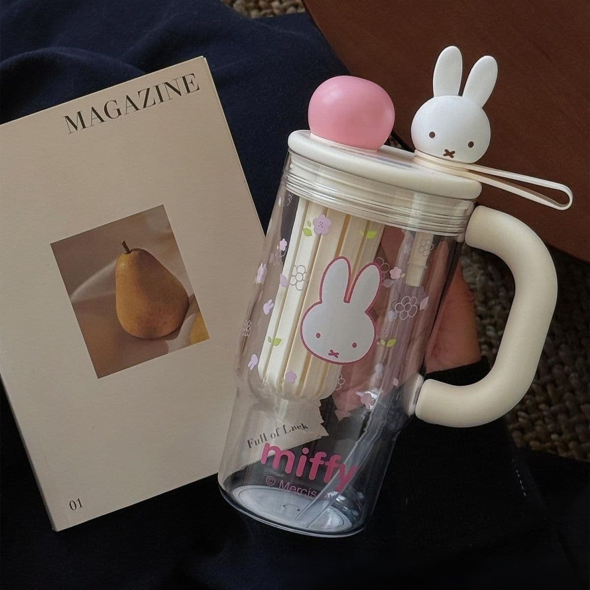 Genuine Miffy Straw Ice Boss Cup, Cute Miffy High-Quality Tritan Portable Plastic Cup, Large Capacity Water Cup