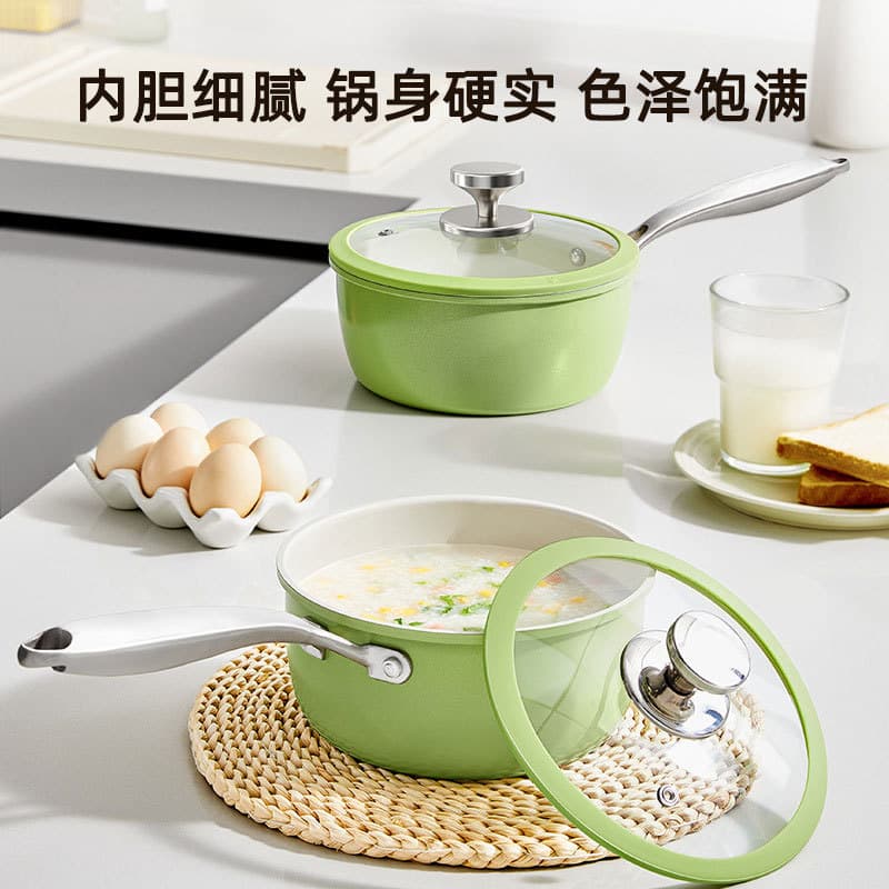 New avocado green small milk pan, specially for babies and infants' food pot, frying and boiling integrated soup pot, universal stove soup pot