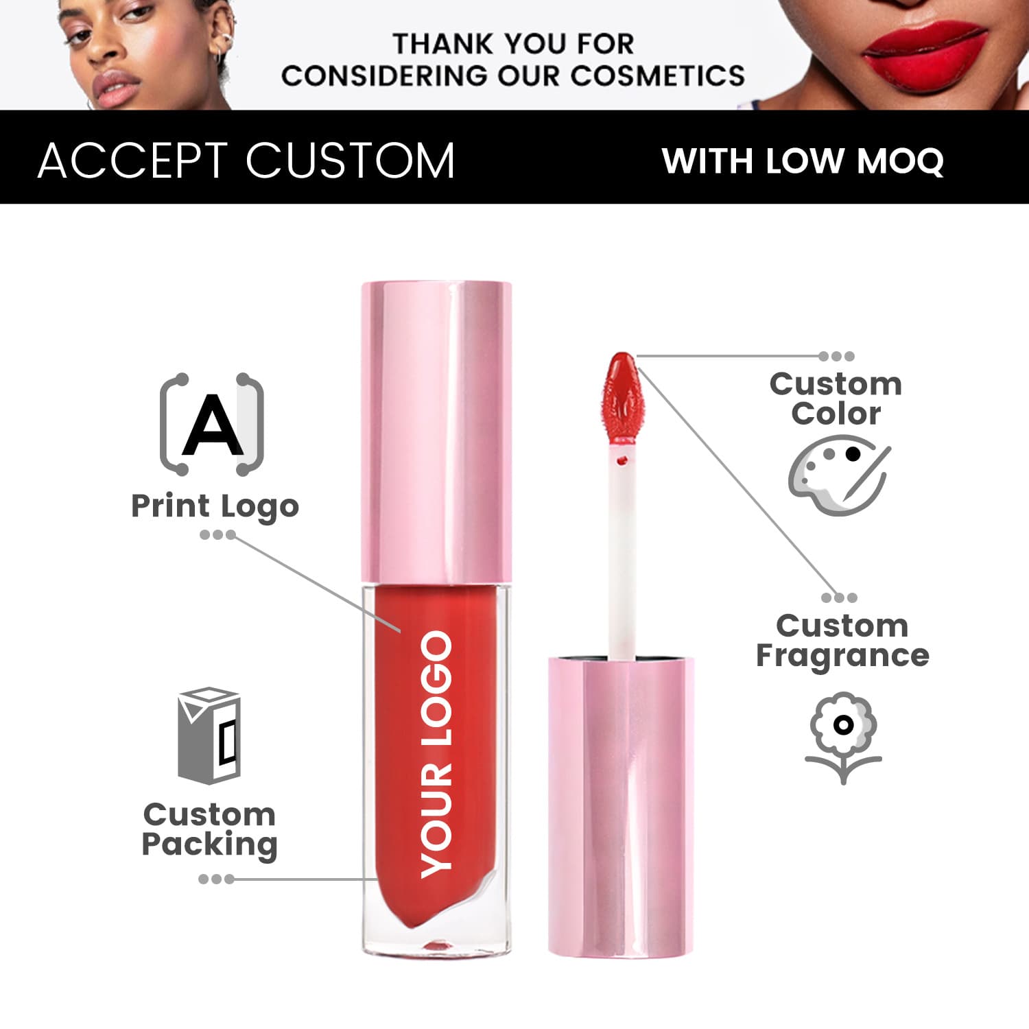 OEM Waterproof Lip Gloss No Logo Non-Stick Cup Stock Pink Round Tube Lip Gloss Small Batch Lip Gloss Cross-border