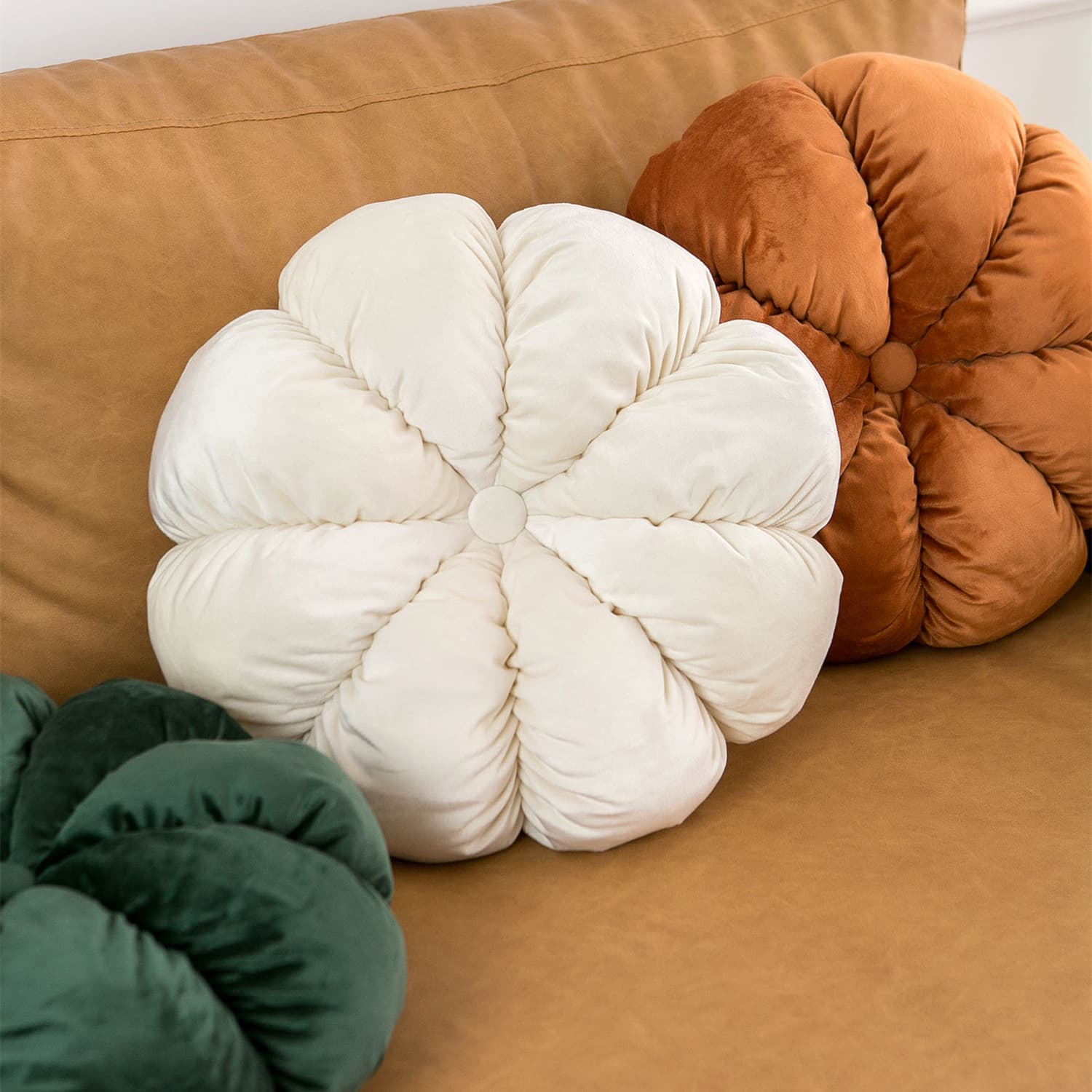 Modern Minimalist Sofa Throw Pillow Back Cushion Solid Velvet Ins Style Flower Pillow Round Bud Cushion Wholesale