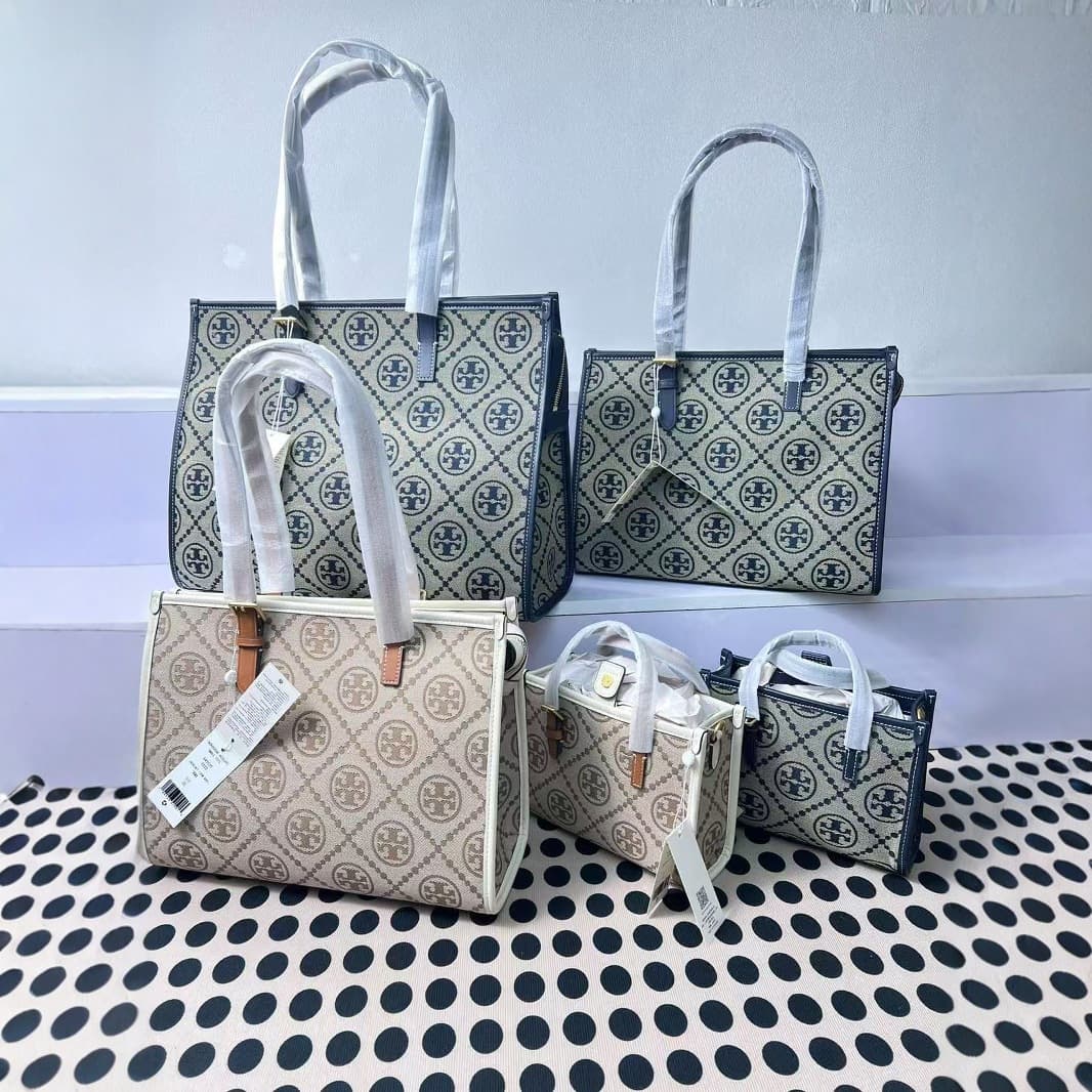 TB Monogram Jacquard Tote Bag with Pouch Shopping Bag Commuter Women's Large Capacity Shoulder Bag