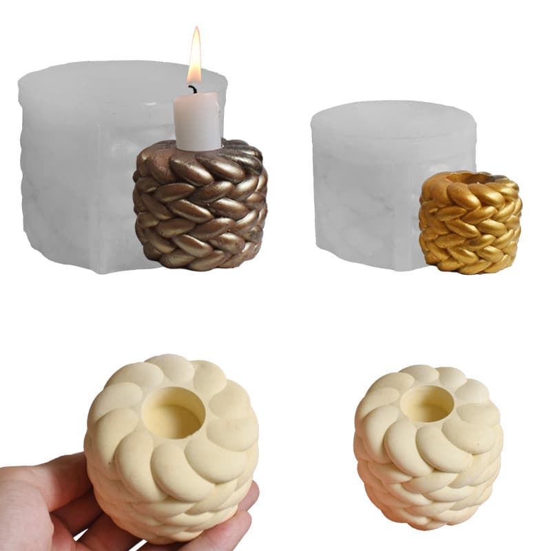 Simple style hemp rope candle holder silicone mold glue diy wool ball braided rope knot candle base gypsum ornament